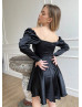 Long Sleeves Satin Ruched Bust Mini Party Dress